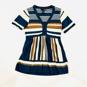 H&M Rib Knit Babydoll Tee | V Neck Stripe Top | Green White Brown Blue